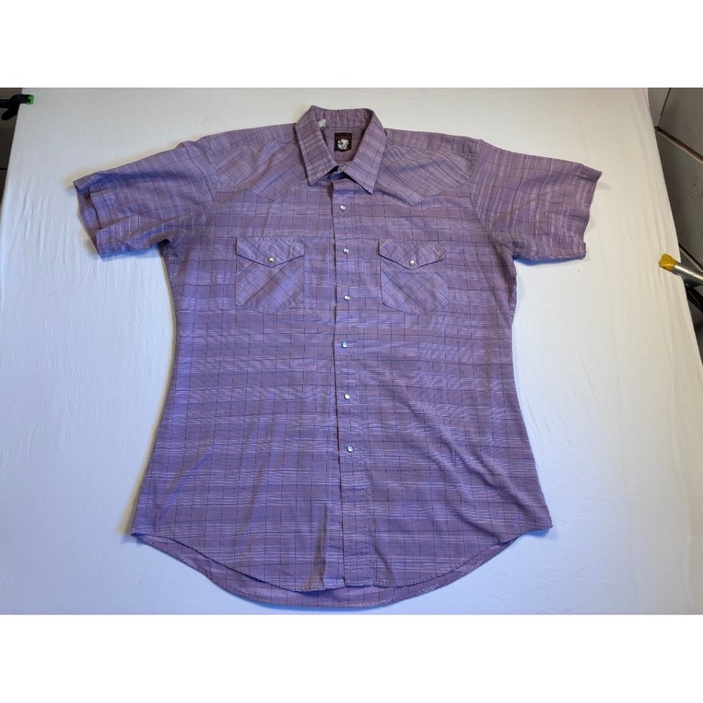 KARMAN Men's Purple Plaid Short Sleeve Western Button-Up Shirt X-Large XL Snap